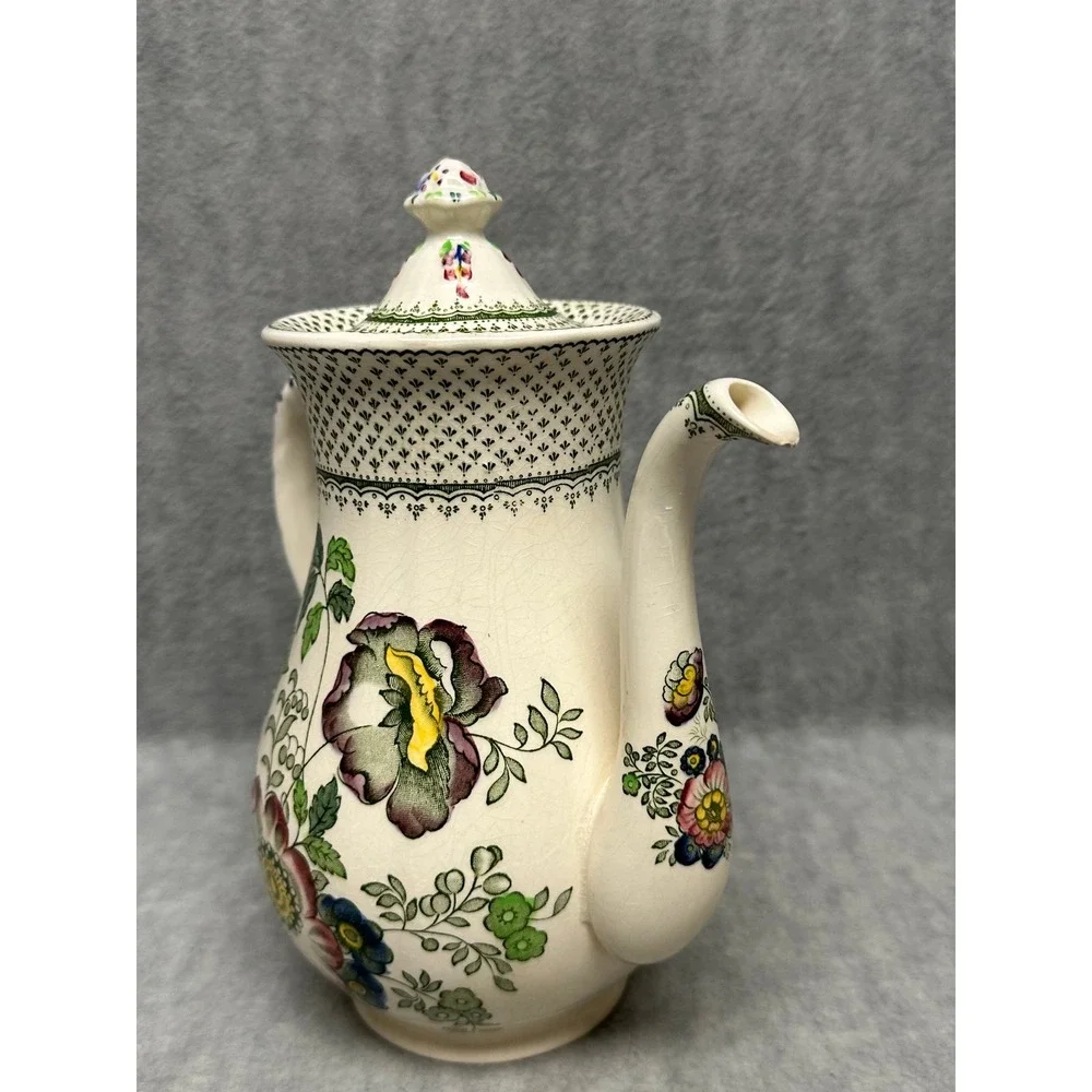 VTG Mason's‎ China Ironstone Coffee Pot Paynsley Green Floral England Full Hand